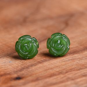 Verde Y Pendientes De Oro al por mayor-Pendientes de jade verde de jade natural con pendientes de joyería de plata esterlina para mujeres Pendientes de oro de oro CX220408