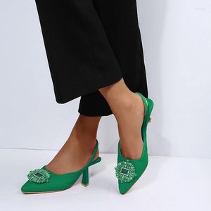Elbise ayakkabıları yeşil topuklu sandalet sığ ağız konforu kadınlar için büyük boy siyah dantel yukarı kızlar 2023 açık sivri uçlu stiletto yüksek s