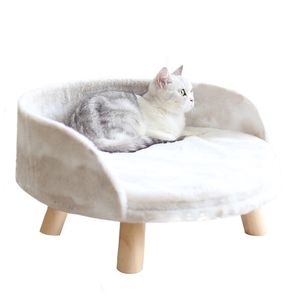 Pet Cat Dog Bed Soft Warm Lambool Wood Legs House Nest S Bekvämt Washable Kennel S Y200330