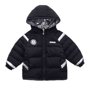 2021 Nya barn Down Jacke Short Thicked 100% White Duck ner Middle and Small Children Silver Space Space 0-6 år gammal J220718