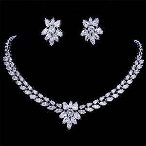 Emmaya White Gold Color Luxury Bridal CZ Crystal Necklace and Earring Set stora bröllop smyckesuppsättningar för brudar 220726