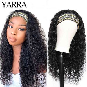 Brazilian Kinky Curly Headband Wig Human Hair Half Heaband Scarf s for Black Women Glueless 180% Machine Made Remy Yarra 220609