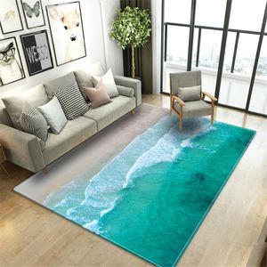 Carpets Sea Waves Beach 3D Rug For Living Room Coffee Table Flannel Sponge Bathroom Hall Carpet Bedside Mat Bedroom FloorCarpets