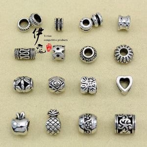 DIY Ornament Accessories Metal Bead Tibetan Silver Vintage Alloy Large Hole Spacer Transfer Pärlor Lädersladdarmband Halsband