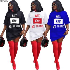 CM.YAYA Women Make Money Not Friends Letter Print T-shirt manga curta vestido Fashion Streetwear Tee Dresses 220516