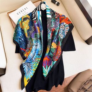 90*90cm Women Scarf Silk Feeling Hair Neck Square Brand Office bandanna muffler Waiter Flight Attendants Handkerchief Rings wrap 220516