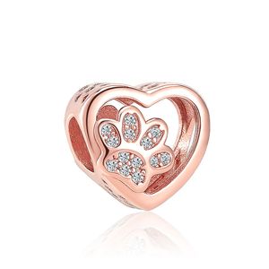 Nya populära 925 Sterling Silver High Quality Charm Rose Gold Dog Paw Diy Pärlor för europeiska Pandora Charm Armbandsmycken Fashion Accessories