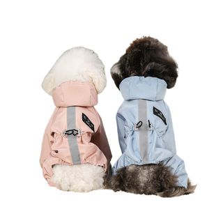 Dog Apparel small Dog Raincoat with hood Pet Clothing PU Rain-Proof Breathable Reflective Clothes Four-Legged Cats Supplies in Stock Wholesale Puppy rain coats pink