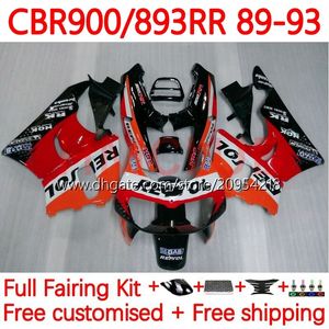 Kit corpo per HONDA CBR 893RR 900RR CBR893 CBR 900 893 RR CC 89-97 Carrozzeria 119No.1 893CC CBR893RR 89 90 91 92 93 CBR900RR 1989 1990 1991 1992 1993 Carena repsol arancione