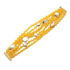 Strands z koralikami guaiguai biżuteria rzędów okrągły żółty jades biały keshi moneta perłowe złote koraliki bransoletka ręcznie robiona dla kobiet lady rodn22