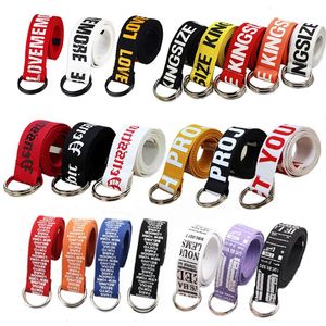 24 Styles Unisex Canvas Belts Letters Printed D Ring Double Buckle Punk Waist Strap Women Men Teenager Long White Belt