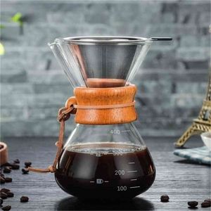 Caffettiera in vetro resistente al calore da 400 ml con filtro riutilizzabile in acciaio inossidabile Versare sopra la caffettiera Caffettiera per caffè espresso 210408
