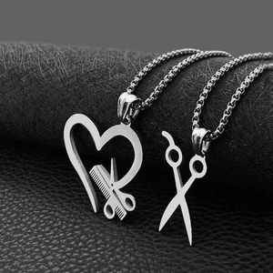 Anhänger Halsketten Schere Haarschnitt Friseur Männer Anhänger Kette Edelstahl Herz Liebe Rasierklinge Halskette Schmuck Kreativität GeschenkAnhänger