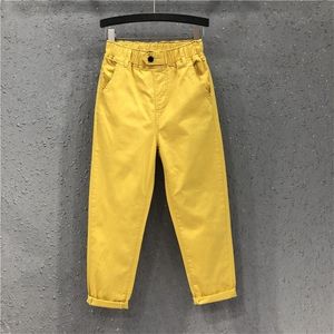 Arrival Summer Women Harem Pants All-matched Casual Cotton Denim Elastic Waist Plus Size Yellow White Jeans D321 220402