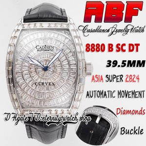 ABF Cintree Curvex abf8880 C D ETA A2824 Automatische Herrenuhr Baguette Paved Diamonds Case Iced Out Diamond Dial Schwarzes Lederarmband Super Edition Ewigkeitsuhren