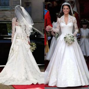 Wholesale cathedral train ruffles wedding dresses resale online - Stunning Kate Middleton Wedding Dresses Royal Modest Bridal Gowns Lace Long Sleeves Ruffles Cathedral Train Custom Made High Quali243h