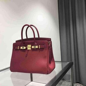 Designer Platinum Handmade Bag Handbag Custom High Quality Wine Red Top Layer Cowhide Women's Large Capacity Bride's Genuine Leather