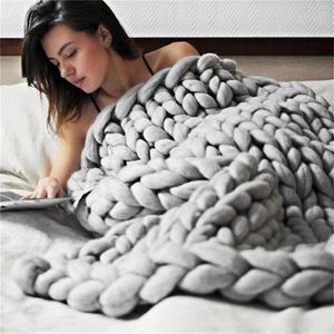 Fashion y Merino Wool Thick Large Yarn Roving Knitted Winter Warm Throw s Sofa on The Beds Blanket 220524