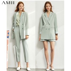 Amii Minimalism-Set für Damen, 4-teiliges Herbst-Set, einfarbig, Blazer, Tanktops, Hosen mit hoher Taille, separat erhältlich, Damenkostüme 12060909 LJ201125