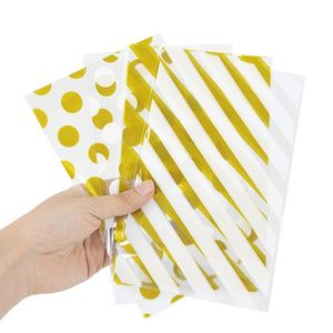 Presentförpackning 50st Golden Dots Stripes Cookie Bag Plastic Transparent förpackning för bröllopsfödelsedagsfest Snack Package Baby ShowerPift