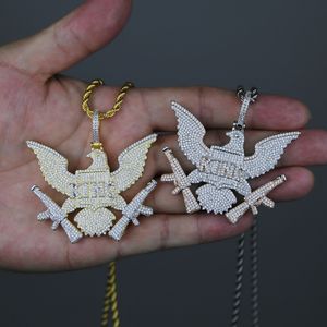 Hip Hop Iced Out Micro Paved CZ Bling King Eagle Pendant Necklace for Men Boy Punks Styles Jewelry Wholesale