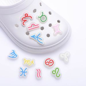 1pcs Luminous 12 Constellation Shoe Charms Pvc Croc украшения Scorpio Leo Vergo Sandals Wirstband Accessories Детские подарки