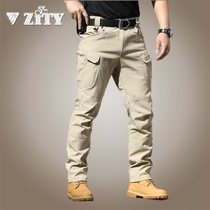 Мужские тактические много карманные упругие военные брюки Мужские случайные весенние брюки для весенних весенних грунтов для мужской одежды Slim Fit 220810