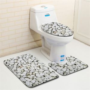 3pcs Carpet Set Bathroom 3D Stone Printing Non-Slip Bath Mat Bathroom Kitchen Carpet Doormats Decor Toilet Seat Tank Cover Rug 200925