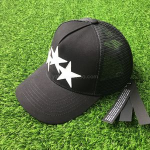 2022 New Stingy Brim Hats 3 Star Trucker Cap 블랙 캔버스 스타 야구 모자 트렌드 모자 봄/여름