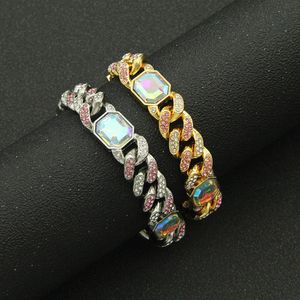 Хип -хоп бриллиант кубинский цепной браслет прохладный прямоугольный цвет бриллиантовой индивидуальный браслет модной диско