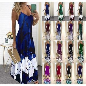 Wholesale summer outfits beach resale online - Vintage Floral Print Dress Sexy Spaghetti Strap V Neck Long Dresses Women Summer Beach Party Tunic Oversized Clothing