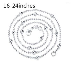 Ketten Koreanische Mode 925 gestempelt Silber Charms Runde Perlen Kette Halskette für Frauen 16-24 Zoll Party Hochzeit Schmuck Zubehör Geschenkketten