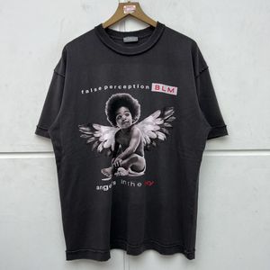 Camiseta vintage masculino masculino de alta qualidade baby angle estampe tampes de tamanho curto de manga curta fotos reais