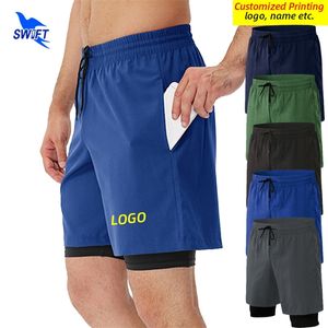 Pantalones cortos para correr 2 en 1 transpirables de verano para hombre, pantalones cortos deportivos de secado rápido para gimnasio con forro interior, ropa deportiva personalizada para entrenamiento 220704