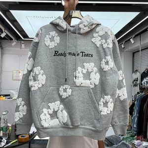 Felpe con cappuccio da uomo Felpe con stampa a sbuffo Lettere ricamate Grigio Streetwear Hip Hop Fleece Casual Donna Loose Fit Felpa con cappuccio firmata Real Pics