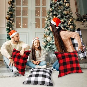 Christmas Red And Black Plaid Cloth Pillowcase Square Pillow Cover Pillowcases Polyester Throw Pillow Case Geometric