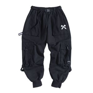 Techwear Ribbons Hip Hop Tactical Cargo Mens Casual Letter Brodery Streetwear Dance Sport Pencil Pants Mane Trousers 220705