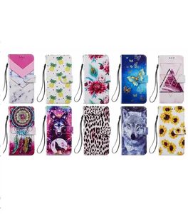 Mode Läder Plånbok Telefon Väskor för Samsung S22 Ultra Plus A13 5G 4G A23 A33 A53 Blomman Solrosan Pineapple Leopard Butterfly Skalle Marmorhållare ID-kort Flip Cover