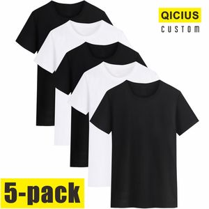 Men s 100 Cotton Round Neck T Shirt Breathable Casual Top Solid Color Bottoming Short Sleeve Vest 5 Pack 220621