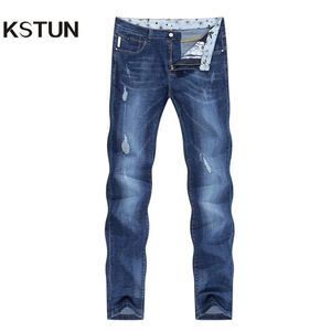 KSTUN Jeans Men Slim Fit Blue Summer Thin Ripped Jeans Men Streetwear Hip Hop Denim Pants Men's Clothes Wholesale Drop 210318