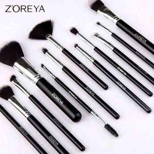 Makeup Tools ZOREYA Brushes Set 12Pcs Powder Foundation Eyelash Small Fan Eye Shadow Eyeliner Make Up Brush Black Beauty Cosmetic Tool220422