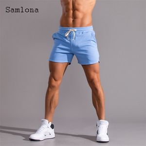 Samlona Men Leisure Shorts Summer Sexy Lace up Skinny Plus size 3xl Male Casual Beach Short Pants Blue White 220715