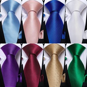 Solid Blue Red White Pink Silk Ties For Men Wedding Party Mens Neck Tie Handkerchief Cufflinks Set