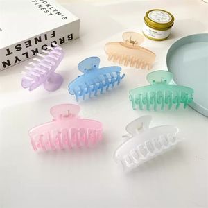 Women Pure Color Translucence Crab Hair Clamps Length 9.5 CM Large Size Plastic Hair Claw Clips For Girls Ponytail Scrunchies Shower Hairpins Accessories