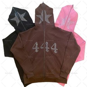 Luvtröjor herr Sweatshirts Y2k-kläder Herr Oversized Zip Hoodie Rhinestone Stars Tryck Sportrock Goth Punk Långärmad Harajuku Herr