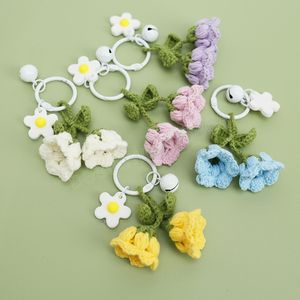 Hand-woven Orchid Flower Bell Keychain Cute Sweet Wool Keyring Creative Women Car Bag Pendant Jewelry Gift Decoration