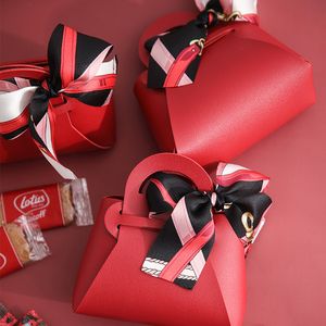 10 PCS Leather Gift Box Creative Handbag Shape Ribbon Bow Temperament Small Boxes for Gifts Baby Shower Candy Box Packaging CX220423
