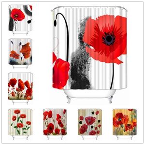 Musife Custom High Quality Poppy Flower Shower Curtain Vattentät badrum Polyester Tyg Badrumsgardin 210402