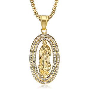 Högkvalitativ 316 Rostfritt stål Guld Jungfru Mary Christian Pendant Crystal Madonna Mother of Christ Guadalupe Halsband för män kvinnor