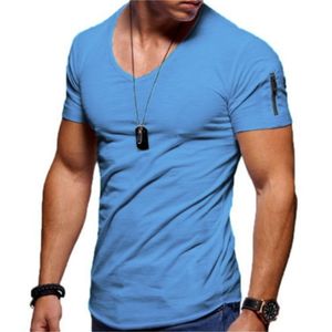 Estate a maniche corte con cerniera maglietta casual da uomo casual scollo a V moda maglietta da uomo fitness streetwear magliette top taglia US S2XL 220708